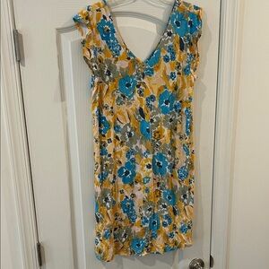 LOFT Floral Mini Dress in Yellow and Blue